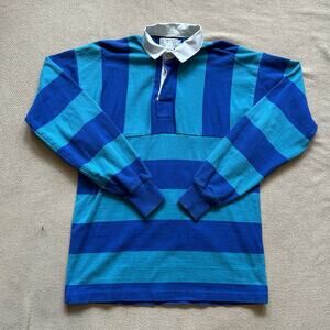 Vintage 90s Ready To Wind Down Rugby Striped Long Sleeve Polo Button Up Shirt S